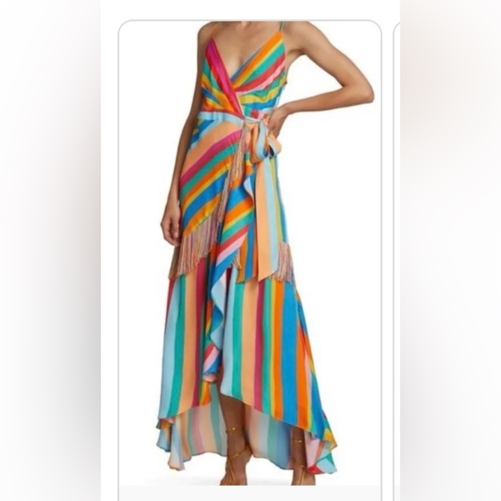 Farm Rio Colorful Rainbow Fringe Wrap Dress